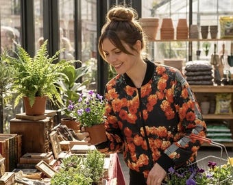 Chaqueta bomber con estampado de amapolas florales