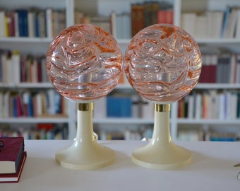 Mid Century Modern Doria Tischleuchten Paar Rose Pastell Tulpenfuß Vintage Space Age Tischlampe 70er Interior Nachttischlampe