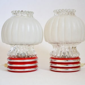 1970s Graewe Table Lamps Pair Bedside Lamps Vintage Red White Plastic Interior 70s Seventies Funky Home Decor Space Age Atomic Age