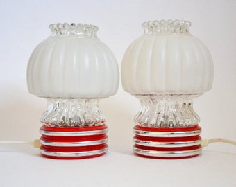 1970s Graewe Table Lamps, Pair of Bedside Lamps, Vintage Red and White Plastic, Interior, 70s, Seventies, Funky Home Decor, Space Age, Atomic Age