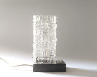 Vintage bedside lamp table lamp plastic square 70s interior black white contrasts lighting table lamp furnishings clear