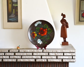 Halverwege de eeuw wandplaat grote Ruscha Fat Lava jaren zestig keramische rozen wanddecoratie vintage jaren 1960 interieur modernistische