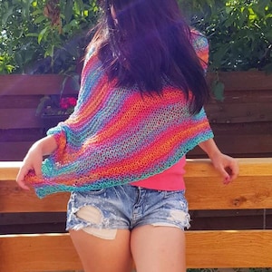 Ready to Ship Colored Summer Shawl, Hippie Poncho, Boho Shawl, Summer Cover Up, Rainbow Shawl, Cotton Shawl