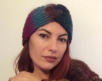 Diadema turbante de punto, colores otoñales, calentador de orejas de mezcla de lana