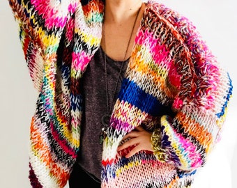 FLORENCE Oversized Rainbow Cardigan, Oversized Jumper, Colorful Sweater, Colorful Cardigan, Chunky Cardigan, Multicolor Jumper,Chunky Jumper