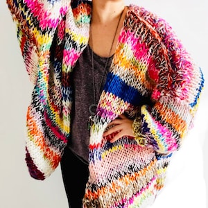 FLORENCE Cardigan arc-en-ciel surdimensionné, pull surdimensionné, pull coloré, cardigan coloré, cardigan chunky, pull multicolore, pull chunky