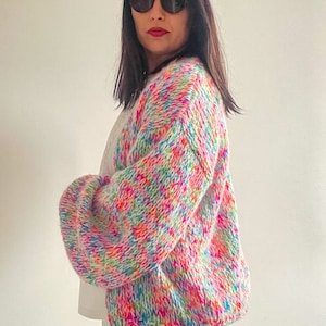 BONBON Knit Cardigan, Multicolor Mohair Cardigan, Colorful Sweater, Rainbow Cardigan