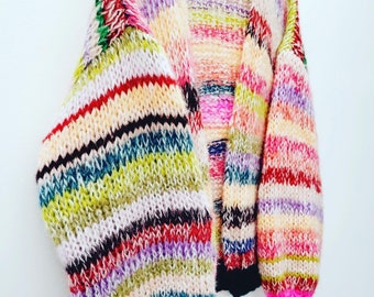 MAY Rainbow Cardigan, Knit Mohair Sweater With Balloon