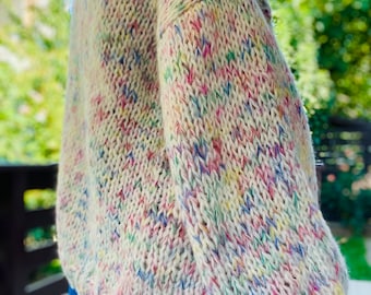 Cárdigan de mohair PASTEL con mangas globo, corte relajado, tejido a mano, jersey multicolor, cárdigan colorido, cárdigan multicolor