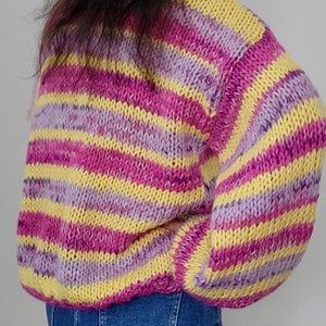 LISE Alpaca Mohair Cardigan, Relaxed Fit, Hand Knit, Striped Cardigan, Colourful Cardigan, Multicolor Cardigan, Violet & Yellow
