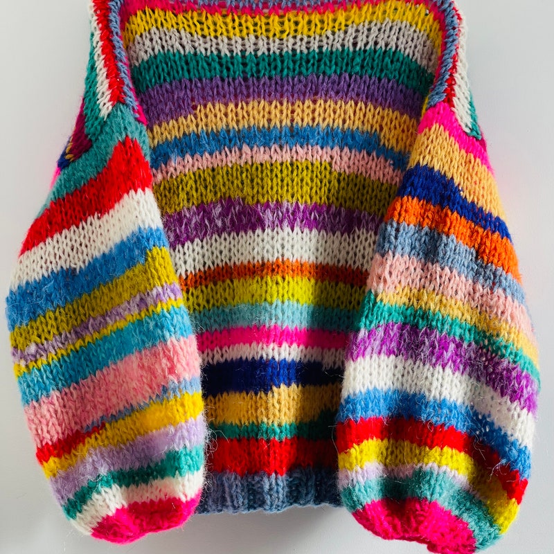 Rainbow Mood Multicolor Round Neck Hollow Long Sleeve Knitted Sweater