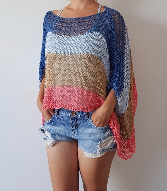 Knit Summer Blouse Beach Top Loose Knit 