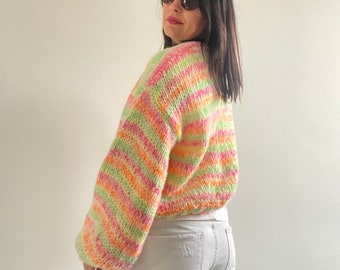 Cárdigan corto multicolor NOVA Knit, mezcla de mohair, colores neón