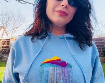Sudadera con capucha azul bordada DREAM CLOUD