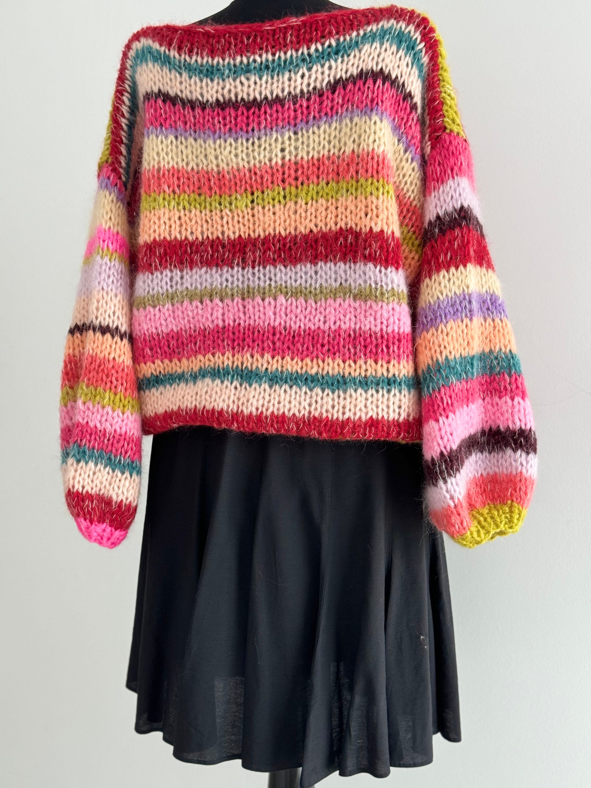 Strick Pullover Pullover Bunt Streifen Strickpullover Damen Bunt