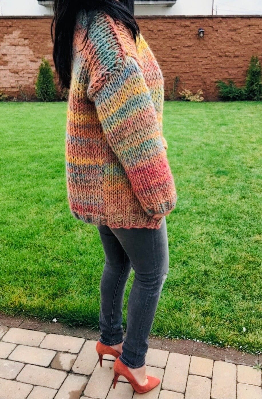 Chunky Wool Knit Sweater With Loose Fit, Colorful Hand Knitted Jumper, Gift  for Wife 