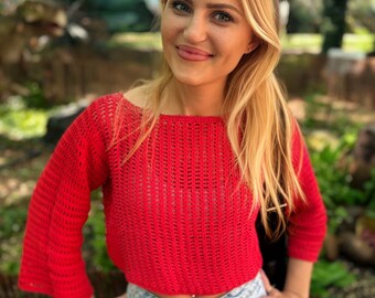 Blusa de verano de punto de algodón, top playero holgado, ropa vegana