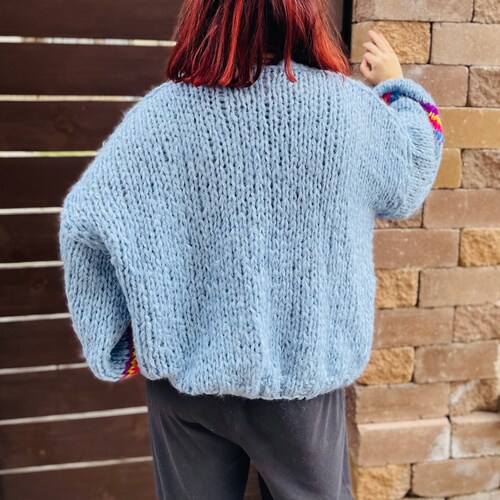 SICILIA Sky Blue Mohair Cardigan with Balloon Sleeves, Chunky Knit Sweater, shops Bleu Cardigan, Mohair Knit Cardigan, Soft Chunky Sweater