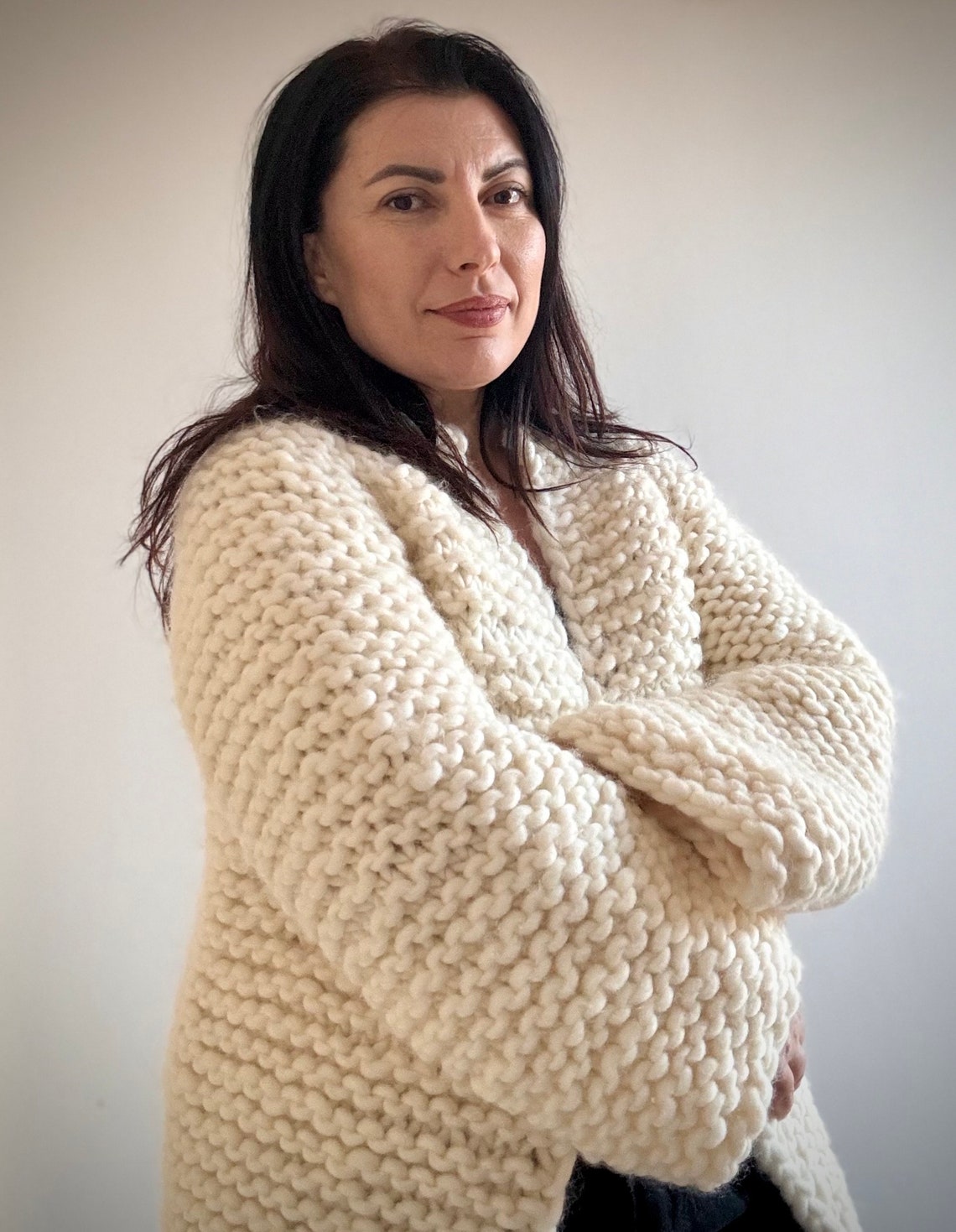 YRSA Short Wool Jacket, Wool Chunky Jacket, Knit Wool Tunic, off White