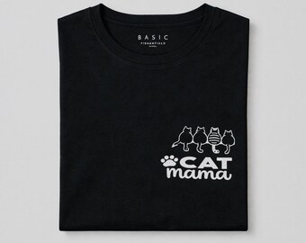 Camiseta gráfica de Cat Mama, camiseta de algodón negra