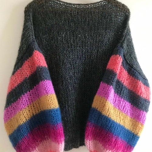 MUSE Dark Grey Mohair With Colored Striped Balloon Sleeves - Etsy