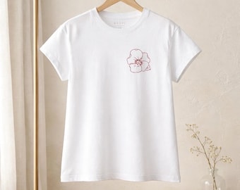 Camiseta blanca de algodón con bordado de amapola