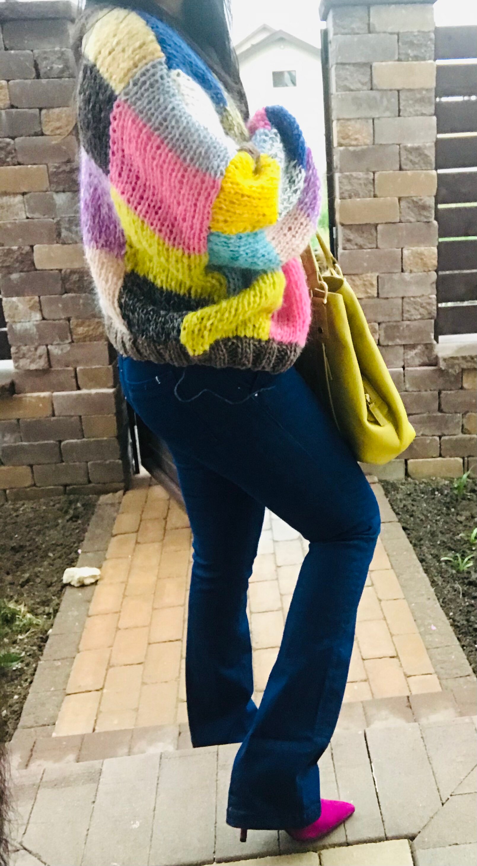 Patchwork Mohair Cardigan With Balloon Sleeves, Oversized