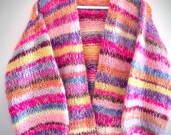 Cárdigan de mezcla de mohair tejido a mano SINTRA, jersey arcoíris extragrande
