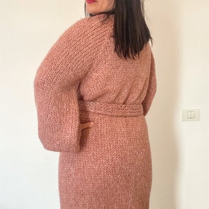 LARA Long Knit Cardigan with Belt, Pink Blush Cardigan, Alpaca Merino Long Coat, Long Knit Cardigan with Belt, Pastel Soft Alpaca Cardigan