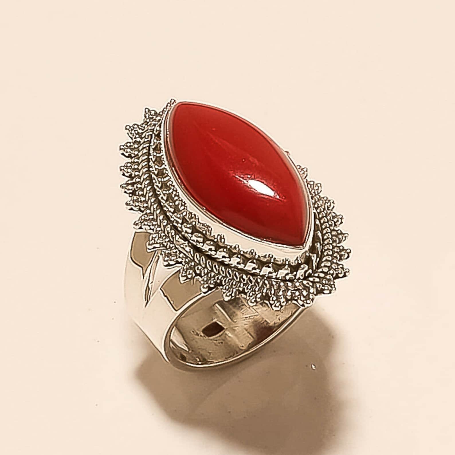 Natural Italian Red Coral Rings 925 Sterling Silver Women Fine Etsy