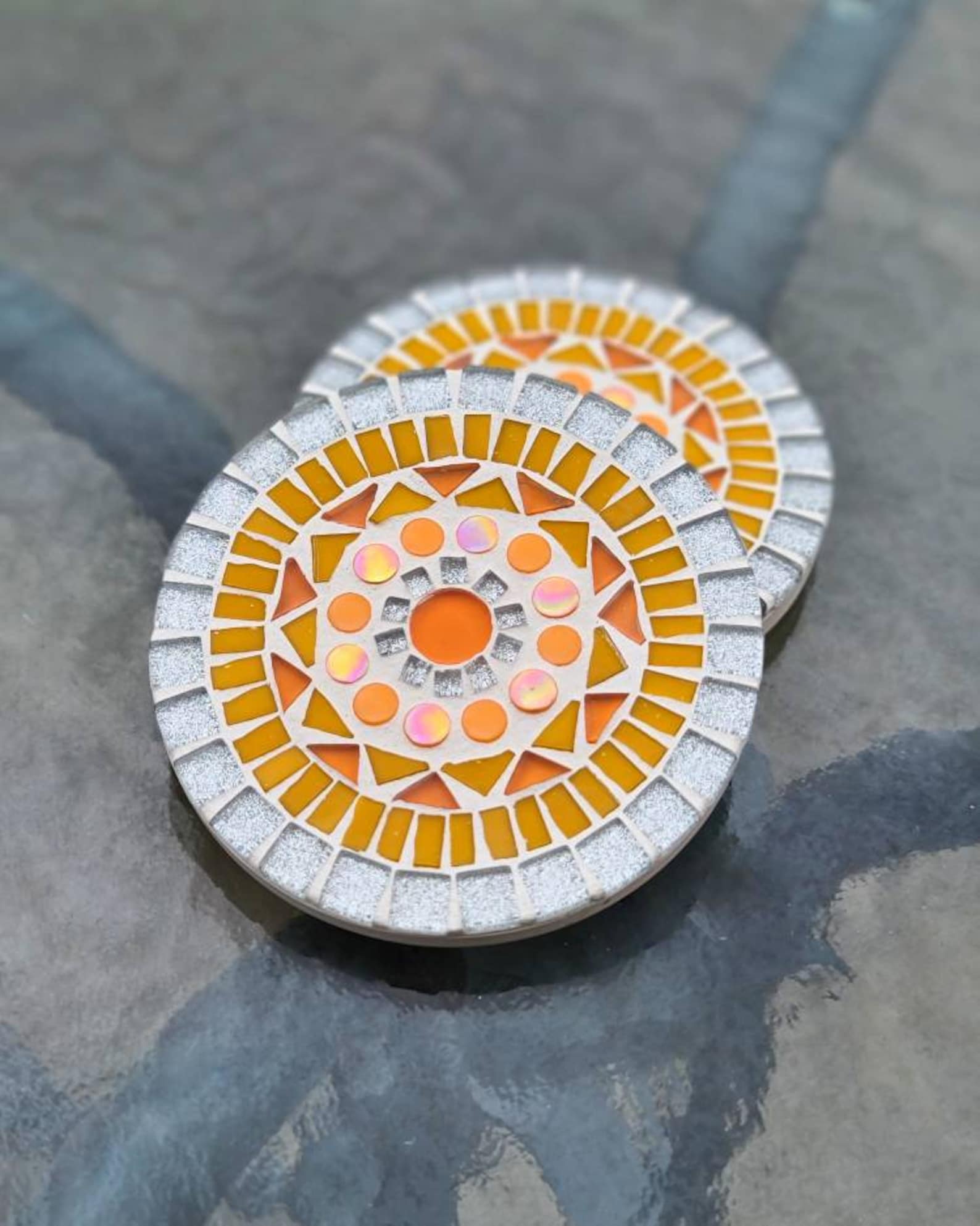 Mosaic Coasters Set of 2 Mosaic Coasters in Orange and Etsy