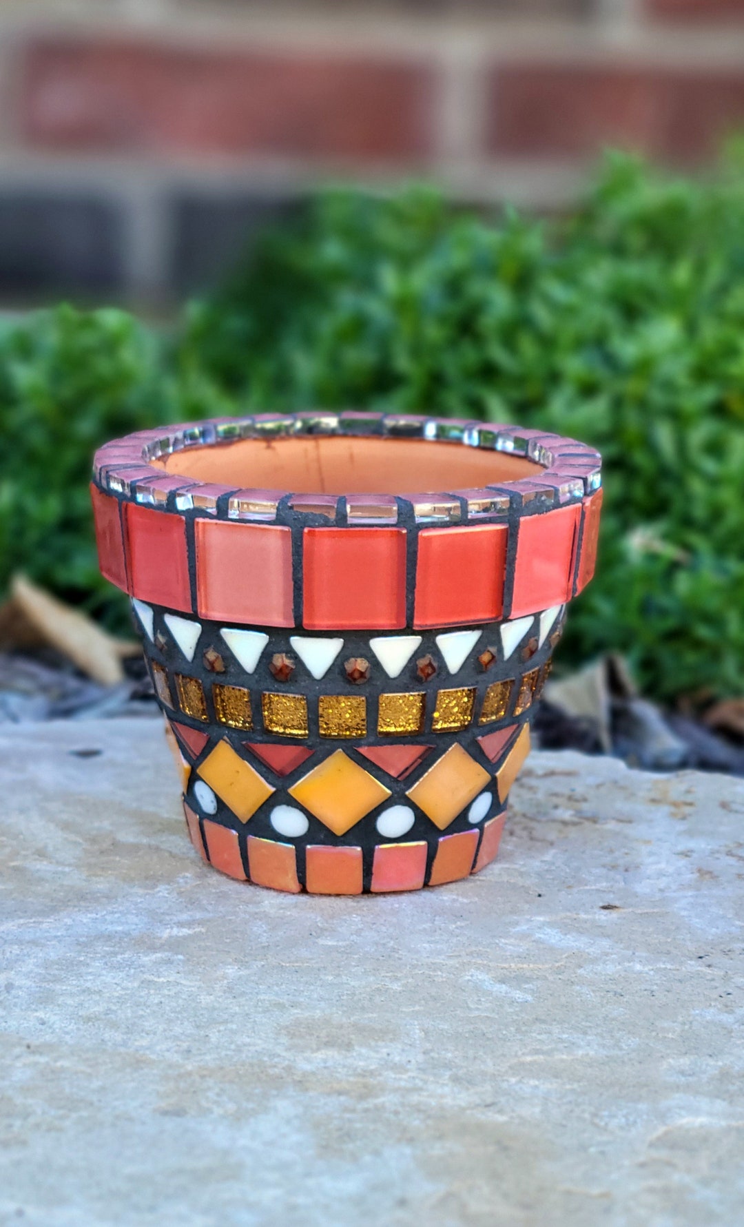 Mosaic Flower Pot Mosaic Planter in Peach & Orange Mosaic Etsy