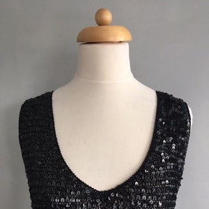 Vintage Noughties black sequin evening top by Kew. Size M.