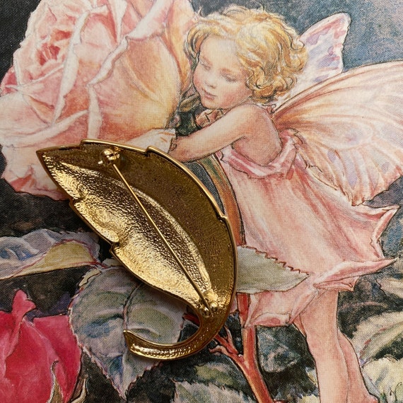 Broche Vintage émaillée En Forme De Feuille - Bijou Ancien Doré Pour Collectionneurs