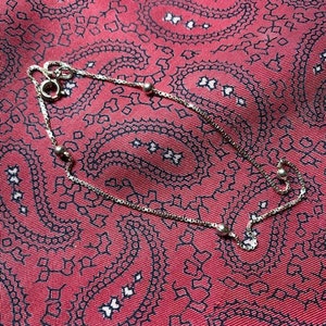 Vintage sterling silver box chain anklet with silver beads.