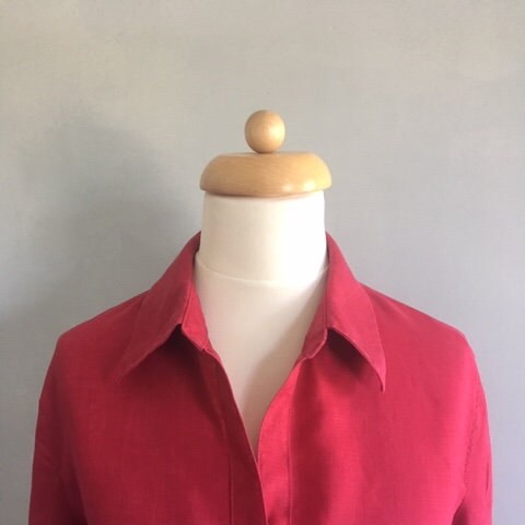 Image of Beautiful Crisp Red Linen Shirt/Tunic By Marks & Spencer. Size