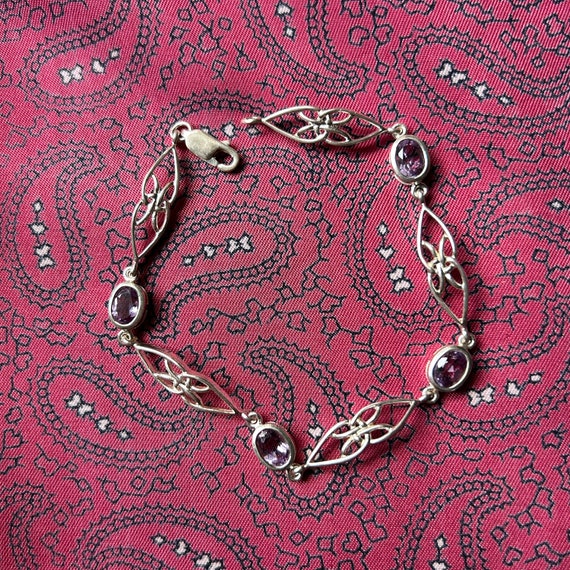 Exquisite little vintage silver and amethyst link… - image 1