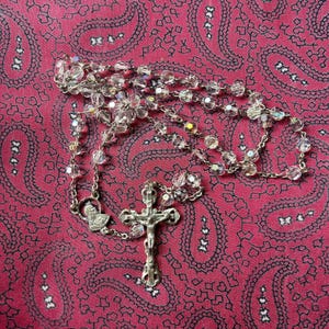 Beautiful vintage silver Italian Rosary with iridescent glass beads.
