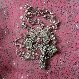 Beautiful vintage silver Rosary with faceted glass beads.