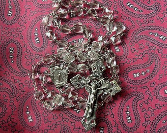 Beautiful vintage silver Rosary with faceted glass beads.