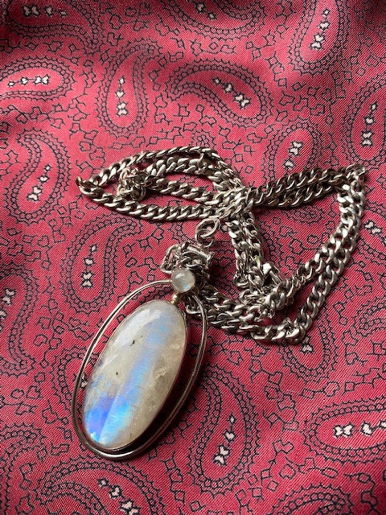 Stunning vintage sterling silver and moonstone cabochon statement pendant.