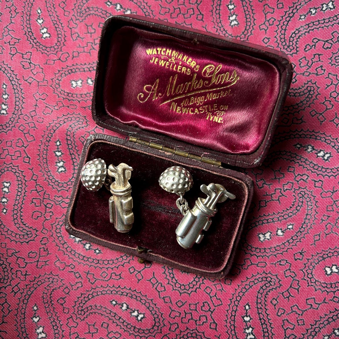 Lovely Pair of Vintage Silver Chain Cufflinks in a Beautiful Golfing ...