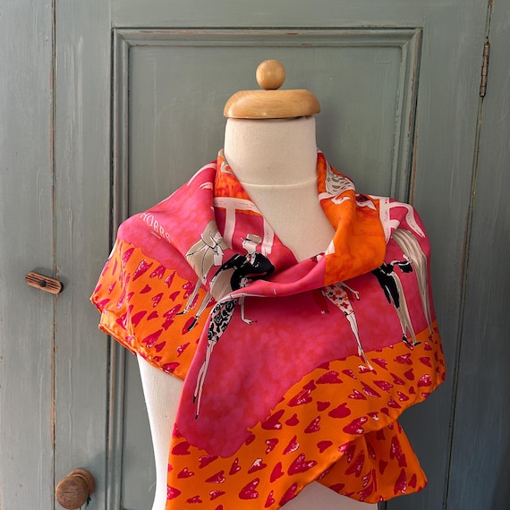 Statement Vintage Hand-rolled Equestrian Silk Scarf by Hobbs