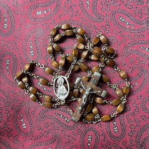 Vintage Rosary with brown beads.
