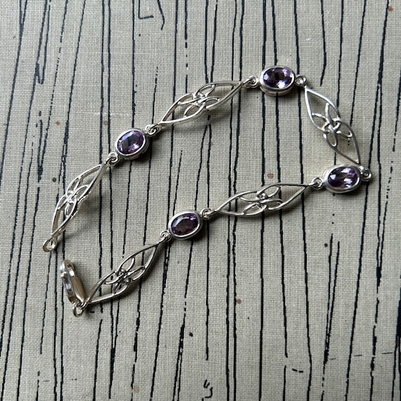 Exquisite little vintage silver and amethyst link… - image 2