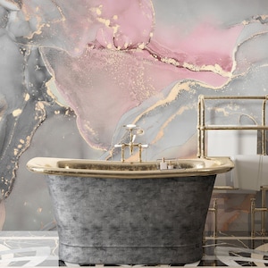 Carta da parati murale effetto marmo rosa e grigio - staccabile e attaccabile o tradizionale per pareti di camera da letto, soggiorno e ingresso