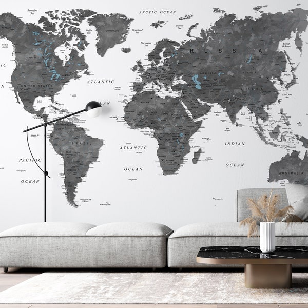 Customized Large World Map Wall Decal World  Map Wallpaper World Map Mural, Peel And Stick Wallpaper, Self Adhesive Wallpaper,Kids Wallpaper
