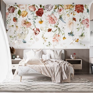 Watercolor Floral Wallpaper, Big Flowers Peony Wallpaper, Soft Colors