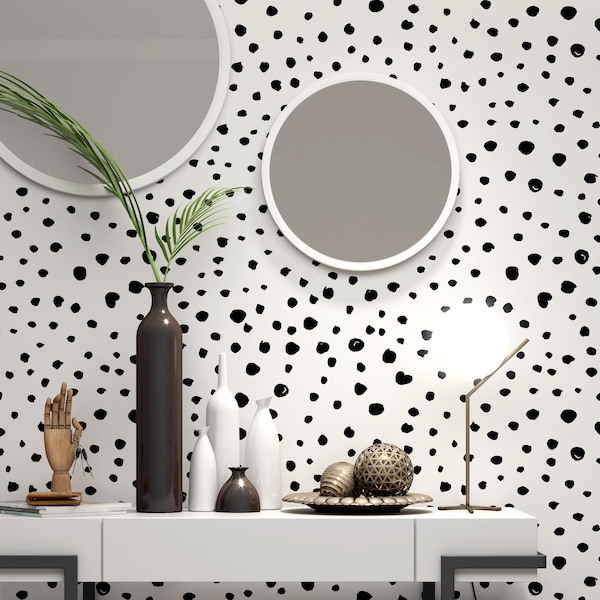 Polka Dot Wallpaper, Scandinavian Home Decor, Black Dalmatian Dots Self-Adhesive Wallpaper, Nursery Wallpaper, Self Adhesive Wall Mural