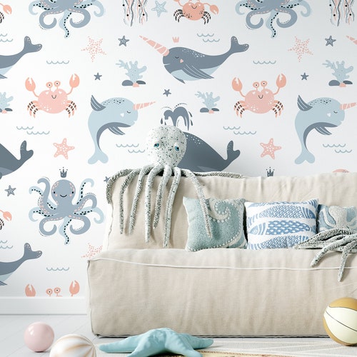 Animales marinos Nursery Decor Fondos de pantalla para niños - Etsy España Animales marinos Nursery Decor Fondos de pantalla para niños - Etsy España